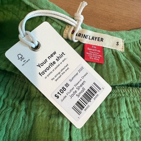 Marine Layer Jude Flutter Sleeve Dress Small in Jade Sheen Green - Picture 5 of 7